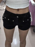 SNYDER WEAR美式辣妹短褲黑色2025夏季新款性感低腰包臀柳釘牛仔超短褲女 黑色（搭配腰帶） S 曬單實(shí)拍圖