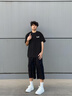 Lee Redpoi純棉夏季新款領(lǐng)口字母印花潮流短袖潮牌男女情侶寬松百搭休閑體恤 黑色 L 曬單實拍圖