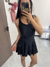 水立方泳衣女連體裙式游泳衣防曬速干收腰顯瘦沙灘度假泡溫泉 黑色  M  曬單實拍圖