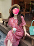MsShe【100%桑蠶絲】大碼女裝2025夏季胖mm印花收腰真絲連衣裙子 杜鵑粉色25年7月30日到貨 3XL 曬單實拍圖