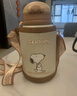 史努比（SNOOPY）兒童保溫杯帶吸管直飲男女小學生316不銹鋼喝水杯子雙蓋壺500ml咖 曬單實拍圖