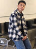 杰雷諾美式重磅復(fù)古格子襯衫男長(zhǎng)袖寬松潮牌秋季日系襯衣男士春秋款外套 寶藍(lán)【100%棉】 M 適合100-120斤 曬單實(shí)拍圖