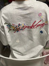404MOBGANG【徐藝洋同款】手寫花卉刺繡重磅短袖T恤美式寬松涼感防曬情侶 白花灰色 L 曬單實(shí)拍圖