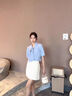 佐敘小眾襯衣法式上衣港風(fēng)夏季蝴蝶結時(shí)尚短袖白襯衫女甜美垂感襯衣  藍色 M (90-100斤） 曬單實(shí)拍圖