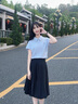 朵以（Duoyi）2025夏季新款休閑通勤氣質(zhì)字母刺繡顯瘦短袖Polo衫藍色T恤女 月光藍 S 曬單實拍圖