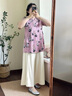 MsShe【新中式印花緞面小衫】大碼女裝2025夏裝胖mm國風(fēng)盤扣小衫 柔霧粉色現(xiàn)貨 2XL 曬單實(shí)拍圖