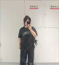 文頗100%純棉復(fù)古炸街t恤女夏學(xué)生潮流ins原宿風(fēng)小眾情侶裝半袖男上衣 38-14-CITYBOY短袖-黑 2XL 曬單實拍圖