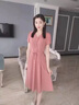莫代爾冰絲中長款收腰連衣裙女夏季小個子純色修身顯瘦遮肚氣質(zhì)媽媽 粉色 XL 110-120斤 曬單實拍圖