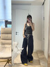 AAISUP深藍(lán)色彎刀闊腿牛仔褲女2025年夏季新款寬松設(shè)計(jì)感木耳邊直筒褲子 深藍(lán)色 S 曬單實(shí)拍圖