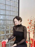 TKSY小半高領(lǐng)網(wǎng)紗黑色打底衫女士時(shí)尚長(zhǎng)袖T恤2025新款薄款上衣感 咖色 L 曬單實(shí)拍圖