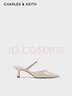 CHARLES&KEITH亮鉆一字帶尖頭高跟穆勒拖鞋七夕禮物送女友CK1-60920353 Cream奶白色 38 曬單實(shí)拍圖