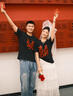 羅蒙（ROMON）領(lǐng)證登記拍結婚照情侶裝夏季短袖t恤男2025新款訂婚喜字衣服穿搭 單件黑色(男女同款) XL 曬單實(shí)拍圖