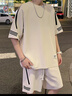 佐菲利休閑運(yùn)動(dòng)套裝男款夏季新款青少年寬松冰絲條紋短袖t恤短褲一整套 曬單實(shí)拍圖