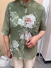紅豆 HODO中年媽媽夏裝雪紡襯衫套裝2025夏季中老年人短袖印花襯衣兩件套 綠色+米白色褲子 3XL (建議110-125斤) 曬單實(shí)拍圖