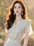 瑪嬌媚（Majiaomei）雪紡連衣裙女2025年夏季新款溫柔風(fēng)輕奢感顯瘦氣質(zhì)仙女中長款裙子 杏色 M 曬單實(shí)拍圖