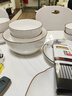 嘉蘭釉下彩碗盤餐具套裝純白陶瓷碗碟套裝餐具整套可微波家用新款碗碟 釉下彩56件套【金邊勺版】 曬單實(shí)拍圖