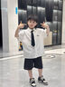 G.DUCKKIDS2025夏新品韓版中小童領(lǐng)結襯衫短褲帥氣男孩洋氣套裝寶寶演出服 襯衫短褲送領(lǐng)帶 90 cm 曬單實(shí)拍圖