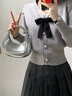 莜仙格韓系休閑甜美時尚套裝女2025春季搭配一整套短款蝴蝶結衫高腰百搭 深灰色短裙【單件】 L 建議 105-115斤 曬單實拍圖
