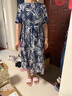 帕羅（PALUOPO）17姆米桑波緞?wù)娼z女連衣裙短袖喇叭復古印染收腰顯瘦透氣裙子碎花 夾花藍 M (160/84A) 曬單實(shí)拍圖