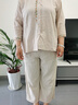 夏典素訂女王（SE.PSTP）高端棉麻套裝女夏裝新款時尚大碼國風媽媽襯衫闊腿褲亞麻兩件套夏 麻色 套裝 2XL 建議：130-145斤 曬單實拍圖