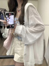 JRET鏤空連帽針織薄款外套女2025春夏季新款設(shè)計(jì)感寬松防曬罩衫 白色 S :建議75-95斤 曬單實(shí)拍圖