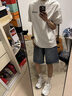 IZEXX牛仔短褲男夏季薄款寬松百搭透氣直筒工裝休閑五分褲ZW55淺藍L 曬單實(shí)拍圖