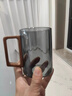 OQB德國品質玻璃杯套裝耐高溫辦公室待客泡茶杯耐高溫木柄家用 【胡桃木把】直身500ml（6只）+杯架 曬單實拍圖