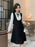 蔻伊婭（Kouyiya）品牌女裝新品連衣裙女2025秋冬季復(fù)古名媛輕奢感亮片假兩件背帶裙 黑色 M 曬單實(shí)拍圖