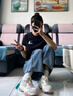 FILA 斐樂官方女裝針織短袖T2025夏新款純棉舒適休閑刺繡LOGOT恤女 正黑色-BK 2XL 180/96A/XXL 曬單實(shí)拍圖