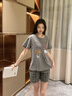 都市麗人睡衣女款純棉2025新款夏季薄款短袖短褲三件套家居服套裝 曬單實(shí)拍圖