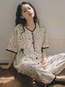 婧麒（JOYNCLEON）月子服哺乳睡衣夏季薄款產(chǎn)后短袖孕婦懷孕喂奶待產(chǎn)睡裙家居服 黑色兔兔月子服 XXL 曬單實(shí)拍圖