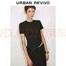 UR2025春季新款女裝不規(guī)則褶皺皮牌裝飾修身短袖T恤UWM450036 正黑 M 曬單實拍圖