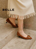 百麗（Belle）七夕禮物舒適優(yōu)雅單鞋女25春新商場(chǎng)款真皮氣質(zhì)高跟鞋D3N1DAQ5 棕色 37 (235mm) 曬單實(shí)拍圖