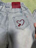 卡兔藍貓女童牛仔褲2025新款春夏裝大童愛(ài)心刺繡窄版闊腿褲兒童褲子夏薄款 藍色 160 曬單實(shí)拍圖