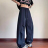 OEMG冰絲休閑褲子男士夏季潮流寬松運(yùn)動闊腿褶皺顯瘦傘兵高級感長褲 藏青色 XL [建議110-130斤] 曬單實(shí)拍圖