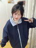 JAVC兩面穿美式復古春秋拼接外套新款寬松情侶兩件休閑學(xué)生夾克上衣潮 淺藍色藏青-兩面穿 L 建議 105-115斤 曬單實(shí)拍圖
