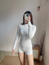酷破者沖浪游泳衣女士長袖平角專業(yè)級防曬連體速干潛水服水母衣女 白蛋白WHTO(平角款) 均碼 S 曬單實拍圖