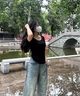 嫻柔2025新款黑色莫代爾t恤女短袖修身薄款冰絲低領(lǐng)大領(lǐng)口緊身上衣 黑色【莫代爾-圓領(lǐng)】 M 建議 (90-100斤) 曬單實(shí)拍圖