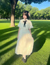 韓菲奴日系甜美lolita洛麗塔斗篷連衣裙夏季小個(gè)子白色蕾絲長裙子系 白色連衣裙+領(lǐng)結(jié) XL 180 曬單實(shí)拍圖