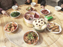 竹山下餐桌實(shí)木圓桌板帶轉盤(pán)免安裝飯桌家用吃飯輕奢高級感2025新款桌子 原木色桌面1.2米+0.8米玻璃轉盤(pán) 曬單實(shí)拍圖