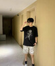 魯雅爾 美式潮牌復古玫瑰印花短袖t恤男夏季純棉hiphop高街半袖情侶體恤 黑色 XL 曬單實(shí)拍圖