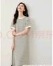 梵希蔓簡(jiǎn)約通勤條紋短袖連衣裙女2025年夏季新款寬松顯瘦氣質(zhì)裙子 M6823 杏藍條紋 M 曬單實(shí)拍圖