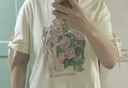 兩三事纏枝蝶絡(luò) 2025夏季新款小清新印花綁帶袖口t恤女寬松 米杏色 L 曬單實(shí)拍圖