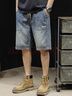 柏銘臣牛仔短褲男夏季新款韓版潮流男士薄款透氣中褲寬松直筒五分褲男 藍色 XL【建議135-150斤】 曬單實(shí)拍圖