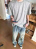 啄木鳥短袖t恤男士夏季寬松薄款透氣休閑百搭上衣男高級(jí)感拼接半袖體恤 灰色 XL （建議125-150斤） 曬單實(shí)拍圖