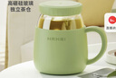 恩爾美（nRMEi）玻璃水杯女士高顏值帶蓋耐高溫防燙辦公室高硼硅茶水分離泡花茶杯 橄欖綠500ml【304不銹鋼茶倉(cāng)】 曬單實(shí)拍圖