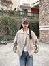 RHUDE FOG品牌女裝復(fù)古皮衣短外套女2025春秋新款韓版寬松休閑通勤時尚百搭 杏色 M 曬單實拍圖