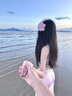 凰巣法式粉色碎花網(wǎng)紗吊帶連衣裙女夏季2025年海邊度假修身收腰長裙子 粉色網(wǎng)紗雙層M 胸口蕾絲白或粉 曬單實拍圖