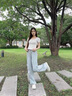 MMOPTOP美式冰絲速干薄款工裝褲子夏季女闊腿休閑褲MNVK02月光藍M 曬單實拍圖