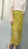 女哥蕾絲白色半身裙女大碼長(cháng)裙2025新款半裙中長(cháng) a字裙春夏裙子包臀裙 黃色 樹(shù)葉花型 S 建議82-95斤 曬單實(shí)拍圖
